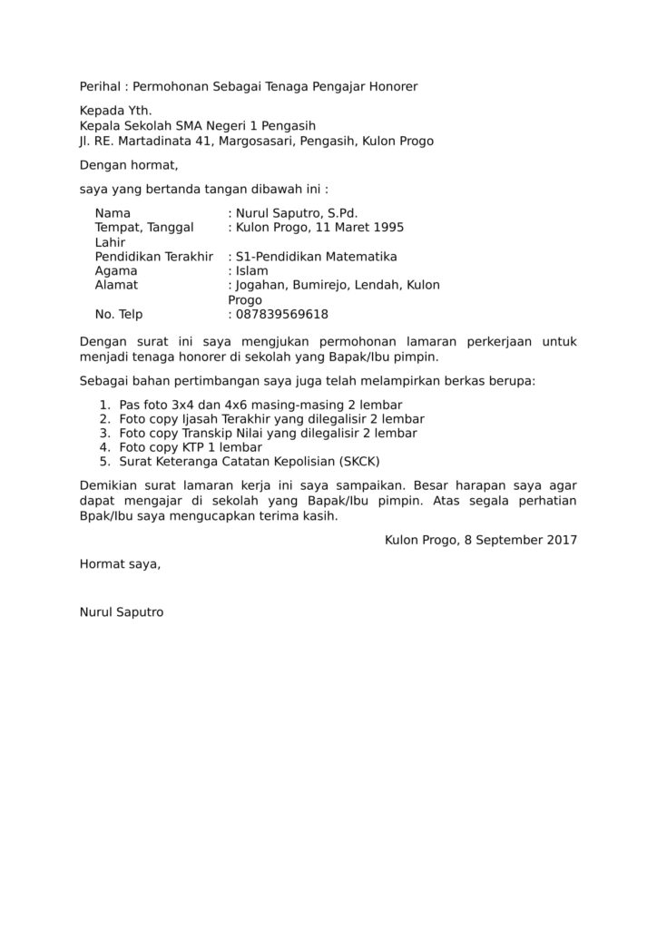 Contoh Surat Anda Tidak Diteriam