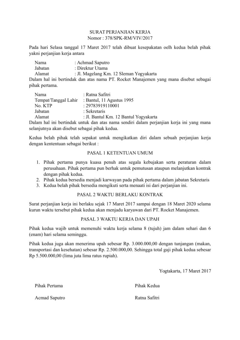 Download Contoh Surat Perjanjian Kerja Yang Terbaru