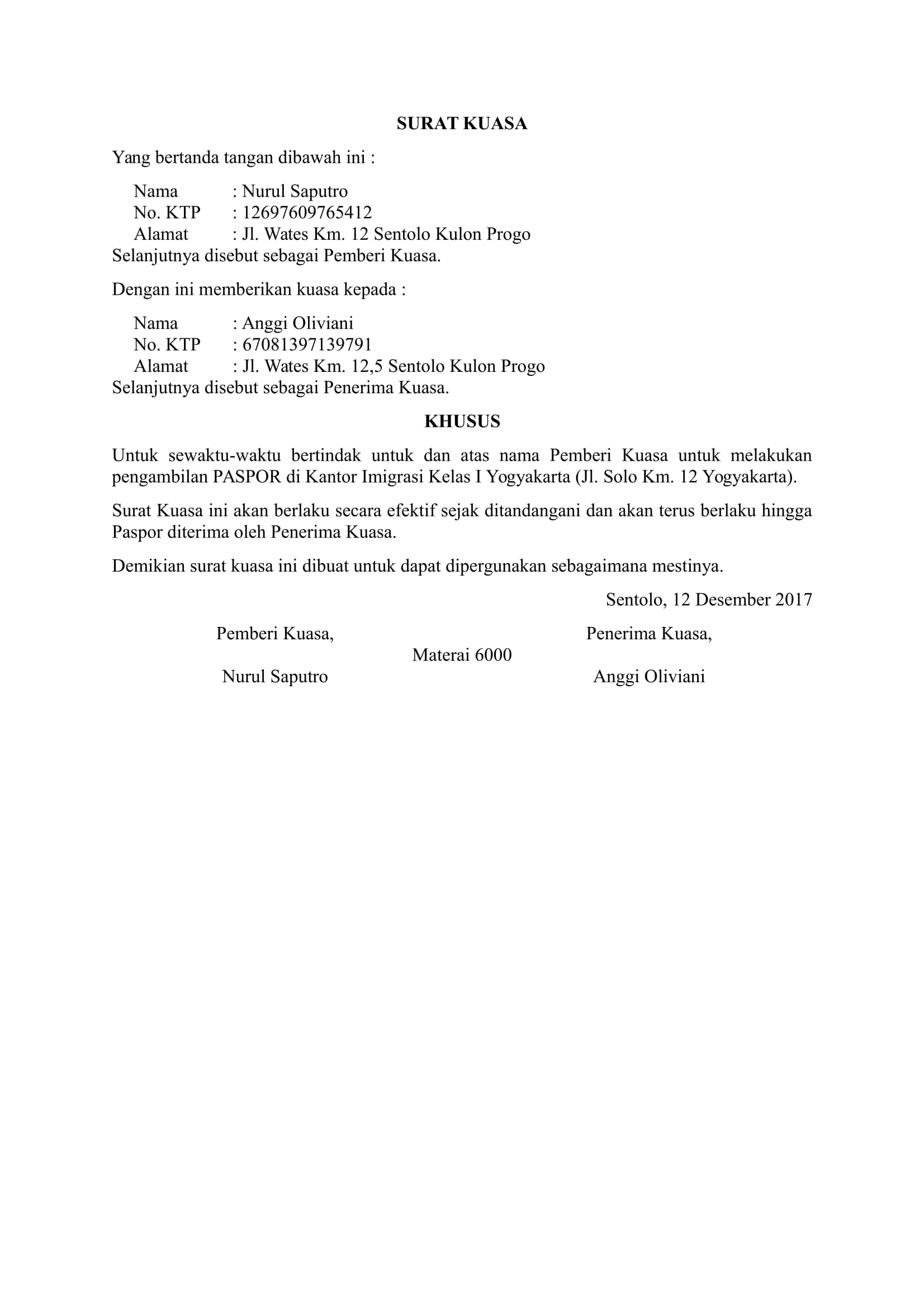 Contoh surat kuasa pengambilan bpkb  relasopa