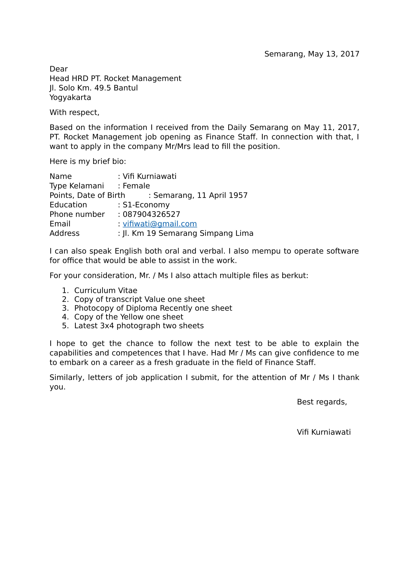 Download Contoh Surat Lamaran Kerja Fresh Graduate Indo Inggris